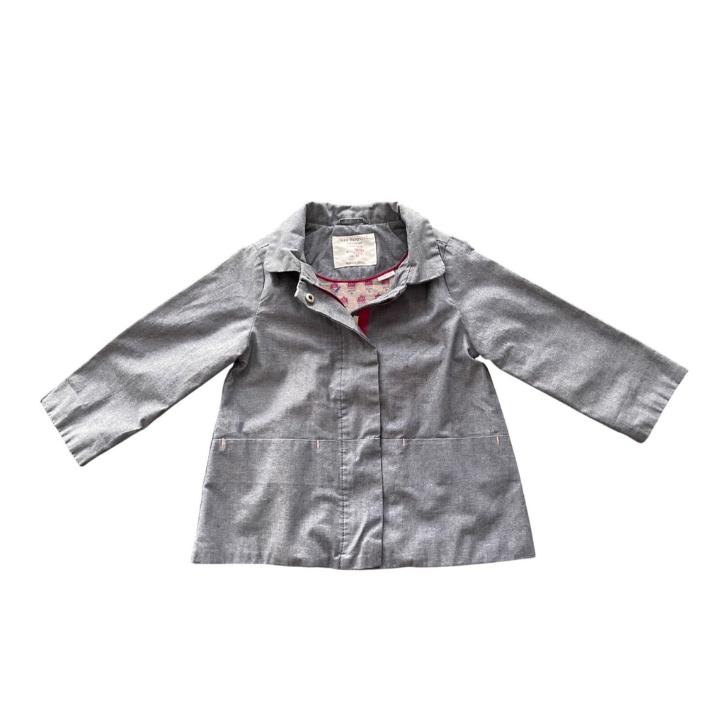 Zara BabyGirl Gray Chore Coat Zip Up Rain Jacket 18-24‎ Months Spring Toddler